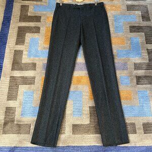 Zanella Bart/D Mens 33 Dress Pants Wool Flannel Flat Front Charcoal Unhemmed NEW